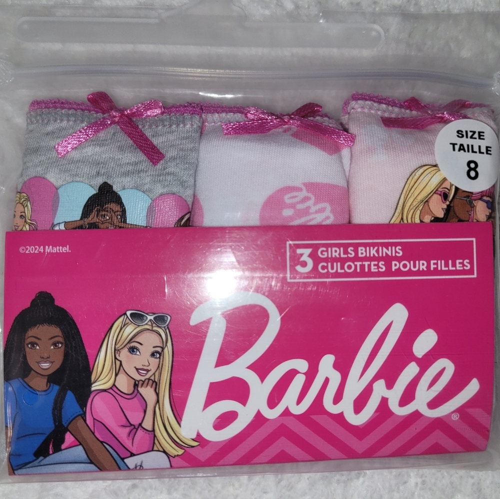 🆕️ Barbie Girls Pink 3 Pack Bikini Underwear Panties Set - Size 8 🎀